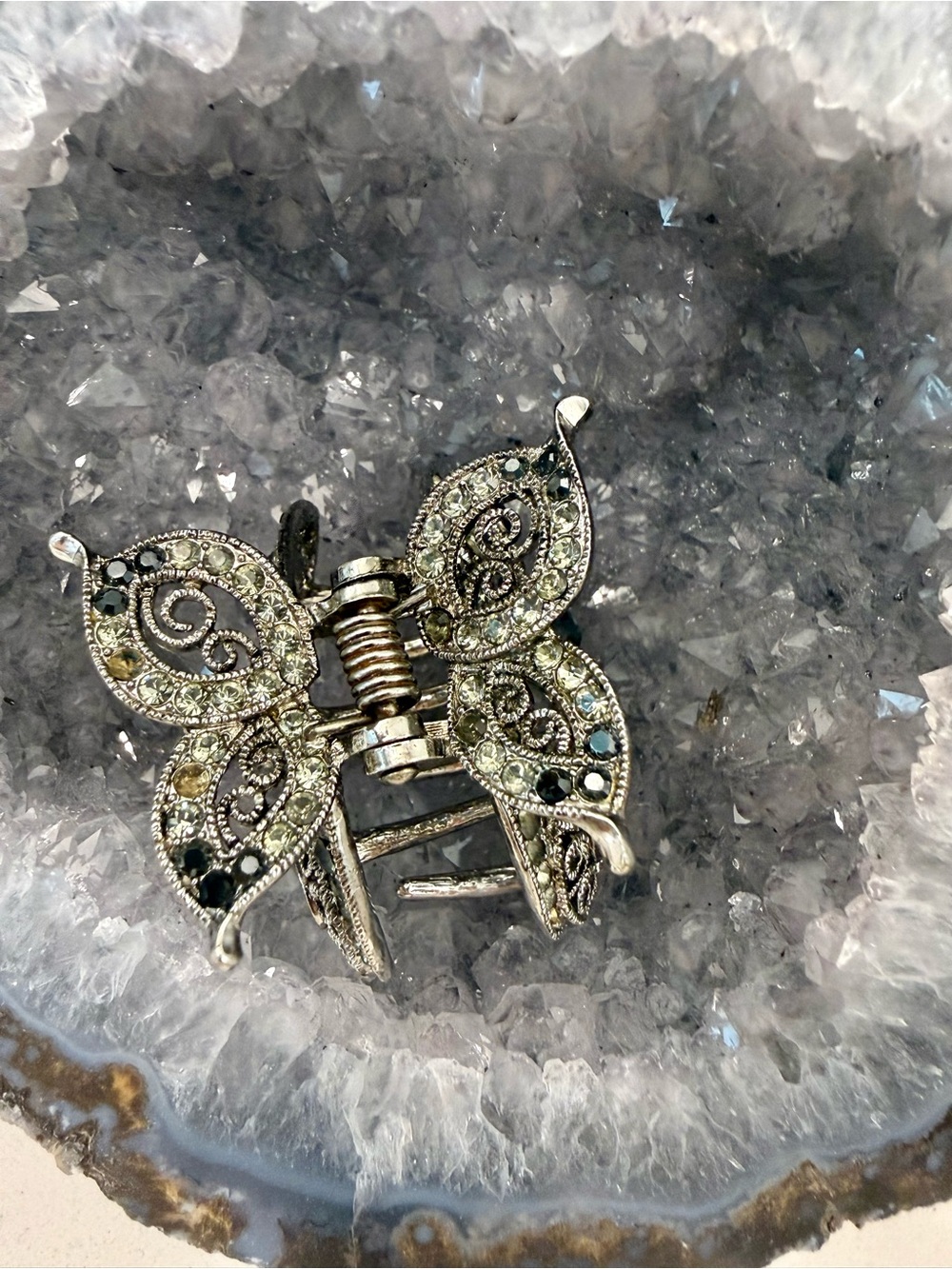 Silver Metal Butterfly Hair Clip with Multi-Color Stones